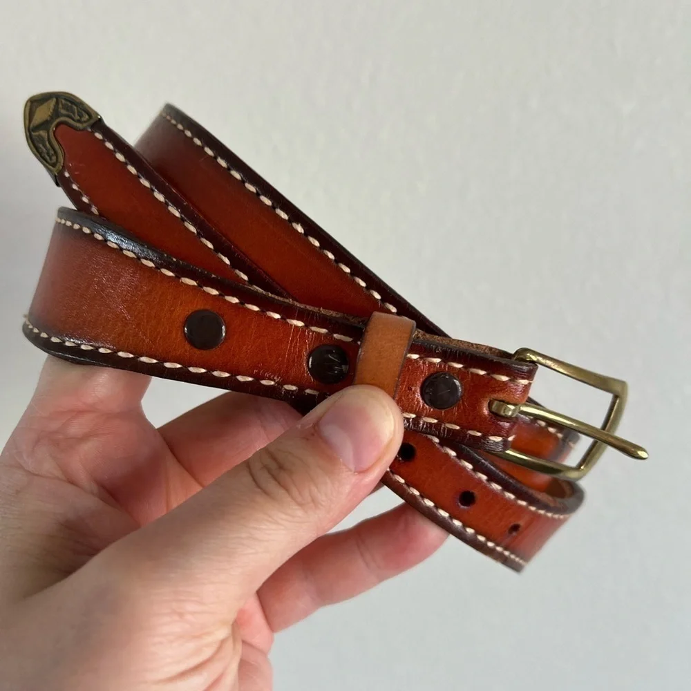 VTG TEX TAN GENUINE COWHIDE COWBOY BELT SIZE 36 BROWN LEATHER Made In The USA